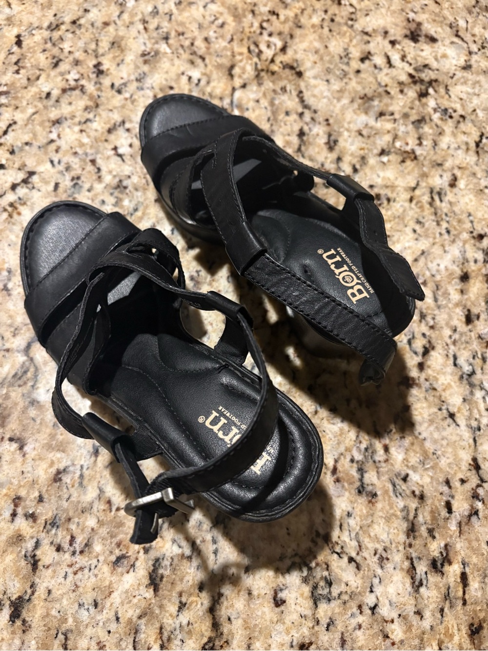 Born Black Leather Open-Toe Slingback Sandals
